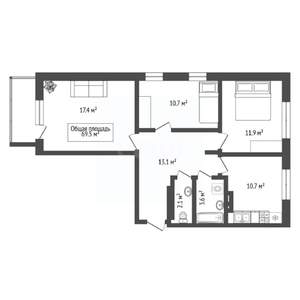 3-к квартира, вторичка, 70м2, 8/17 этаж