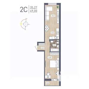 2-к квартира, строящийся дом, 49м2, 4/17 этаж