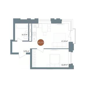 2-к квартира, вторичка, 38м2, 16/17 этаж