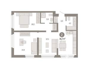 2-к квартира, вторичка, 75м2, 1/7 этаж