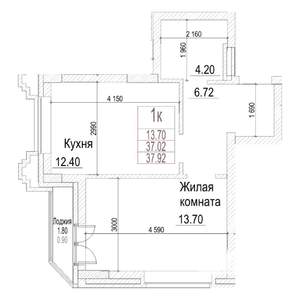 1-к квартира, строящийся дом, 37м2, 16/21 этаж
