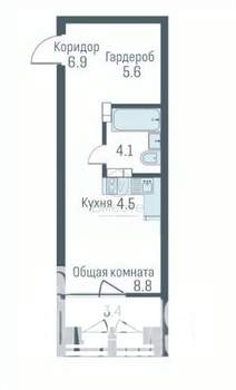 Студия квартира, сданный дом, 30м2, 10/24 этаж