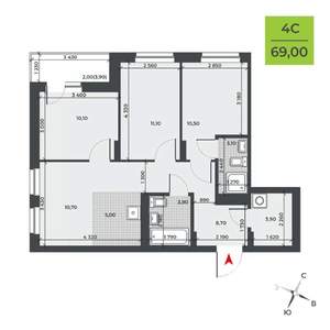 4-к квартира, строящийся дом, 69м2, 6/21 этаж