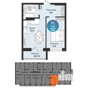 1-к квартира, вторичка, 39м2, 14/17 этаж
