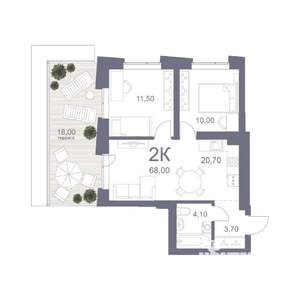 2-к квартира, вторичка, 68м2, 11/25 этаж