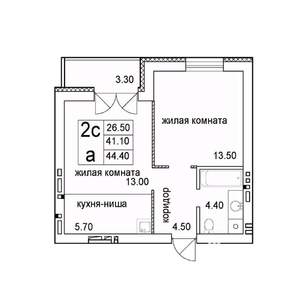 2-к квартира, строящийся дом, 44м2, 7/8 этаж