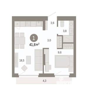 1-к квартира, вторичка, 42м2, 7/9 этаж