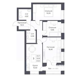 3-к квартира, вторичка, 77м2, 9/18 этаж