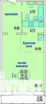 Студия квартира, вторичка, 38м2, 6/10 этаж