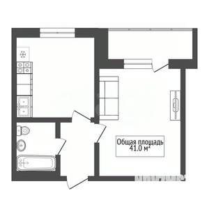 1-к квартира, вторичка, 41м2, 8/17 этаж