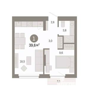 1-к квартира, вторичка, 40м2, 5/9 этаж