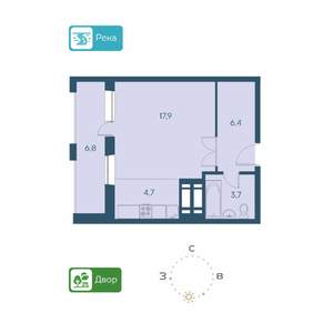 1-к квартира, строящийся дом, 36м2, 2/26 этаж