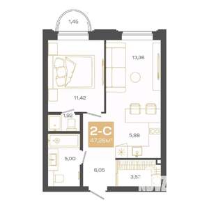 2-к квартира, вторичка, 47м2, 13/24 этаж