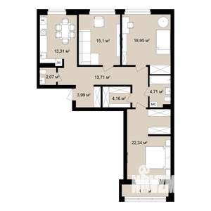 3-к квартира, вторичка, 105м2, 2/6 этаж