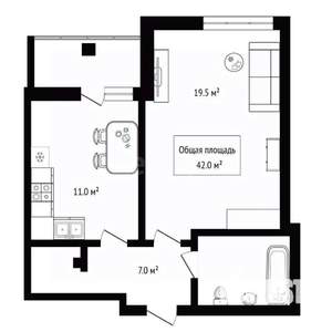 1-к квартира, вторичка, 42м2, 10/17 этаж