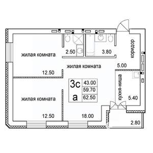 3-к квартира, строящийся дом, 63м2, 6/8 этаж