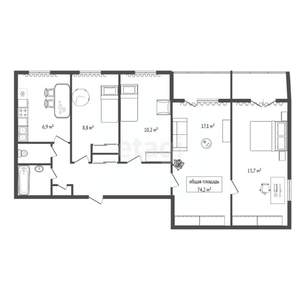 4-к квартира, вторичка, 74м2, 8/9 этаж