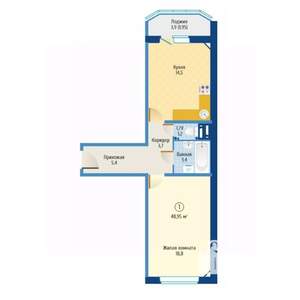 1-к квартира, строящийся дом, 48м2, 17/18 этаж