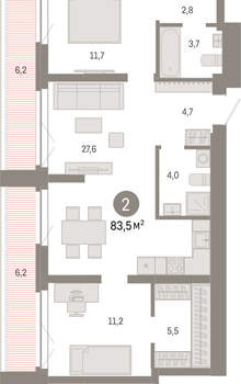 2-к квартира, вторичка, 83м2, 7/23 этаж