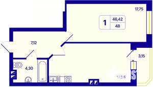 1-к квартира, вторичка, 48м2, 22/26 этаж