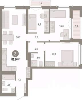 3-к квартира, вторичка, 82м2, 14/23 этаж