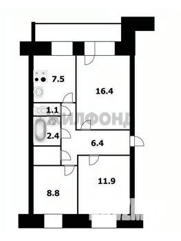 3-к квартира, вторичка, 62м2, 2/6 этаж