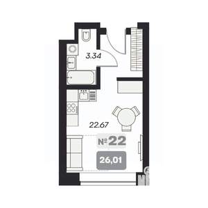 Студия квартира, вторичка, 26м2, 9/15 этаж