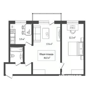 2-к квартира, вторичка, 46м2, 2/5 этаж