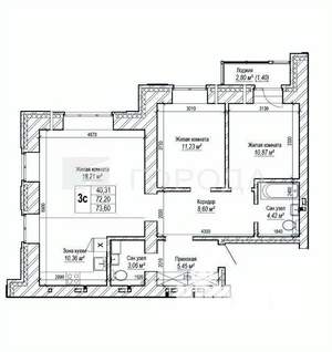 3-к квартира, вторичка, 72м2, 3/16 этаж