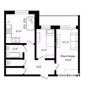 2-к квартира, вторичка, 46м2, 7/10 этаж