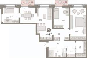 3-к квартира, вторичка, 112м2, 6/14 этаж