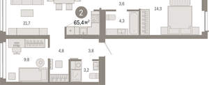 2-к квартира, вторичка, 65м2, 3/23 этаж