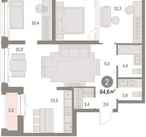 2-к квартира, вторичка, 84м2, 26/30 этаж