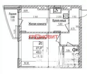 2-к квартира, вторичка, 43м2, 16/16 этаж