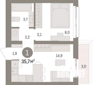 1-к квартира, вторичка, 36м2, 3/16 этаж