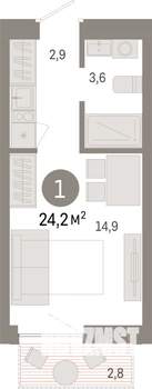 Студия квартира, вторичка, 24м2, 6/17 этаж