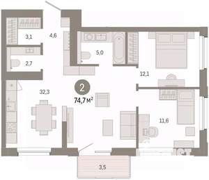2-к квартира, вторичка, 75м2, 13/14 этаж