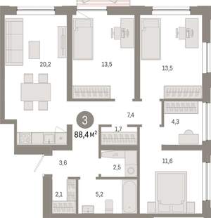 3-к квартира, вторичка, 88м2, 10/17 этаж