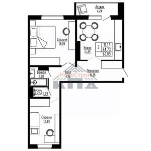 2-к квартира, вторичка, 67м2, 8/16 этаж