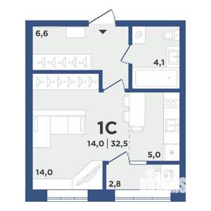 1-к квартира, вторичка, 33м2, 6/9 этаж