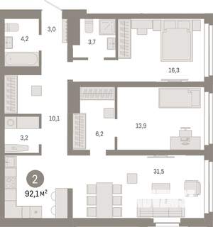 2-к квартира, вторичка, 92м2, 2/23 этаж
