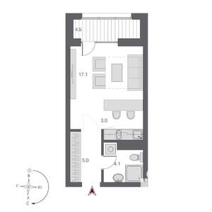 1-к квартира, строящийся дом, 29м2, 19/23 этаж