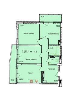 3-к квартира, строящийся дом, 80м2, 14/17 этаж