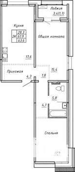 2-к квартира, строящийся дом, 64м2, 3/15 этаж