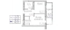 1-к квартира, строящийся дом, 41м2, 6/24 этаж