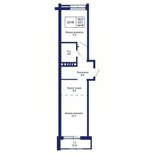 2-к квартира, вторичка, 45м2, 6/14 этаж