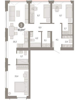 3-к квартира, вторичка, 94м2, 4/23 этаж