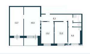 4-к квартира, вторичка, 70м2, 1/9 этаж