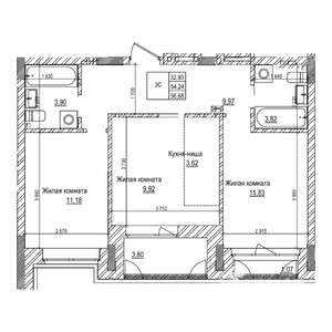 3-к квартира, строящийся дом, 54м2, 21/21 этаж