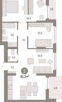 2-к квартира, вторичка, 81м2, 10/12 этаж